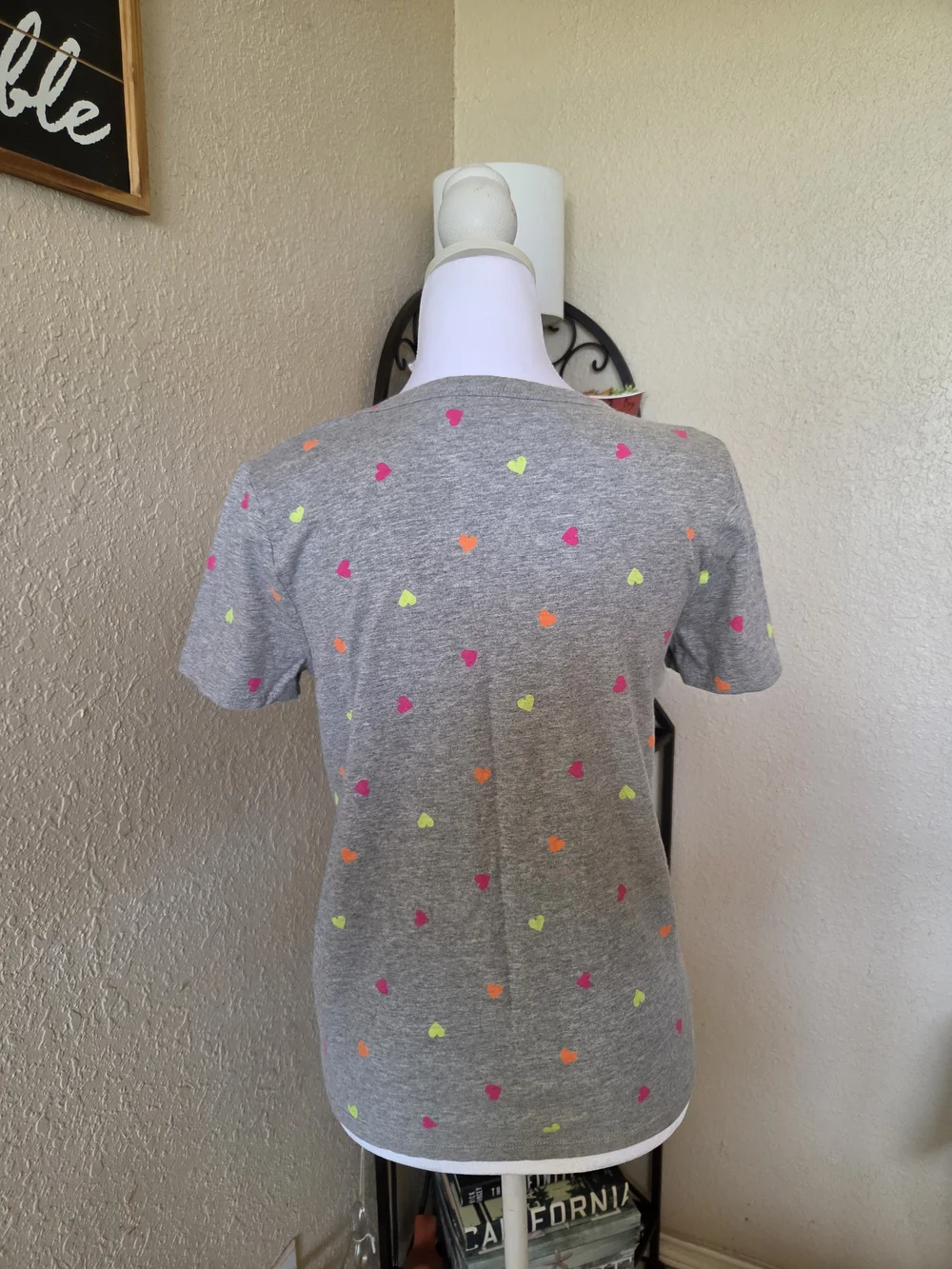 J. Crew Heather Gray Tee with Neon Heart Print